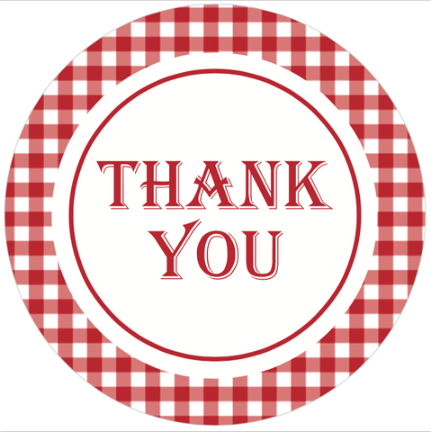 Red Gingham "Thank You" Lid Sticker (#16)