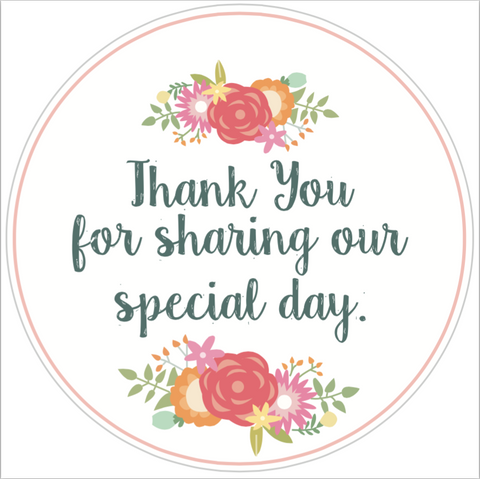 Coral "Thank You For Sharing Our Special Day" Lid Sticker (#11)